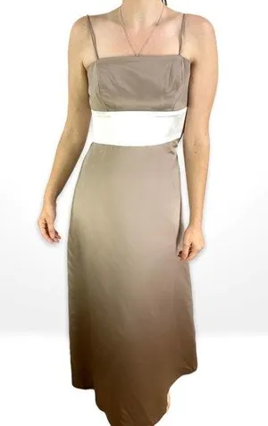 00s THREAD Vintage Brown White Striped Spaghetti Strap Maxi Gown thumbnail 1