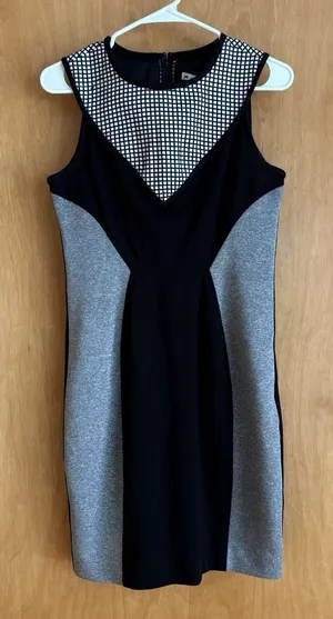 YOANNA BARASCHI‎ USA Size 6 Stetch PONTE Windowpane Colorblock Sleeveless Dress thumbnail 1
