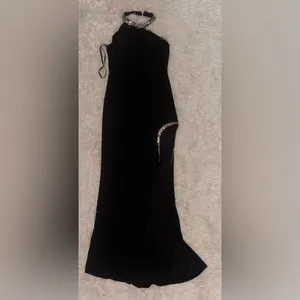 NWOT MAC DUGGAL 26533 HIGH SLIT HALTER RHINESTONE ACCENTS Black Dress sz 6 thumbnail 5