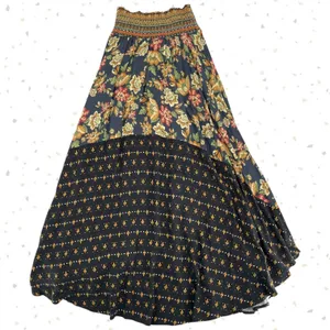 Farm Rio Boho Floral Maxi Skirt Black Tan Blue Mixed Flower Print Cottage Size S thumbnail 2