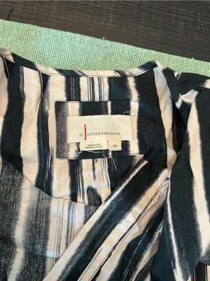 Anthropologie XS Black White Stripe Maxi Dress Cotton Pockets thumbnail 2
