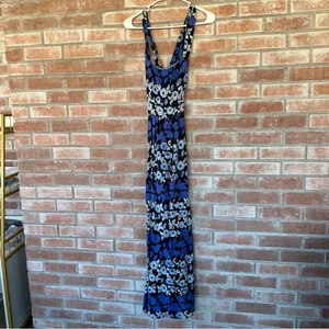 Anthropologie Maeve Criss Cross Anakena Blue Floral Print Maxi Dress Women’s 4 thumbnail 3