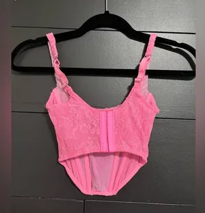 Pink Lace Corset Crop Tank Top Women’s Sz Small EUC thumbnail 3