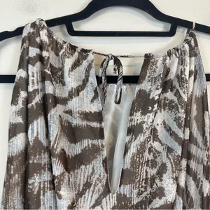 ZARA | Blue Brown Animal Print Halter Neck Smocked Chiffon Mini Dress Medium thumbnail 8