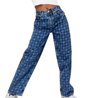 Urban Outfitters iets frans Monogram Denim Baggy Boyfriend High Rise Jeans Women’s Size 27 thumbnail 1
