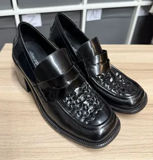 Jeffrey Campbell Lug Sole Woven Toe Heeled Black Loafers thumbnail 1