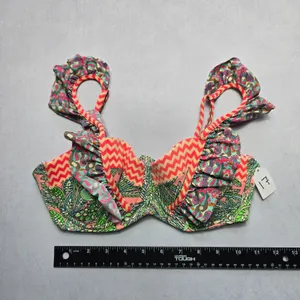 Maaji Pink Geometric Ruffle Padded Tie‎ Floral Swim Bra Beach Bikini Top L Large thumbnail 3