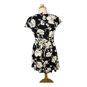 Free People Floral Wrap Mini Dress Womens Size Small Black White Ruffle Flutter‎ thumbnail 13