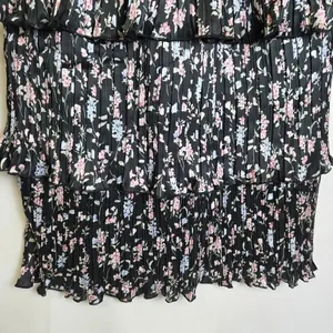 Lulus Quaint Cute Black Floral Pleated Tiered Mini Dress Lined XL New thumbnail 8