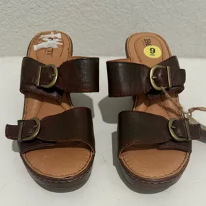 BORN Wallowa Brown Leather Platform Mule Sandal Size 9 F64503 NEW thumbnail 2