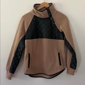 Abercrombie & Fitch Asymmetrical Snap-Up Fleece Faux Leather Pullover Size S thumbnail 4