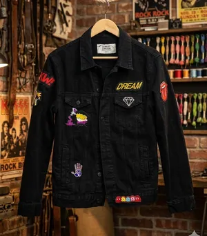 Black Embroidered Patch Denim Jacket - Dream thumbnail 1