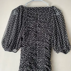 ZARA Polka Dot Ruched Mini Dress M Black‎ thumbnail 10