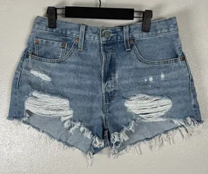Levi's 501 Original High Rise Medium Wash Distressed‎ Denim Cut Off Shorts Sz 30 thumbnail 1