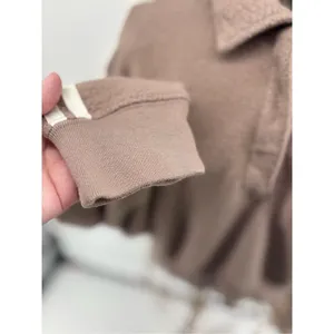 PINK Victoria’s Secret Cropped Collared Sweatshirt Taupe Crest Logo Small Fleece thumbnail 8
