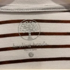 Healing‎ Hands Women White Brown Stripe Long Sleeve Top Shirt Size L Healthcare thumbnail 3