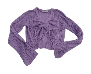 Noisy‎ May Purple Pointelle Knit Rouched V-Neck Cropped Sweater Small thumbnail 1