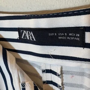 Zara Navy White Striped Ruffle Hem High Waisted Shorts Size Small‎ thumbnail 5