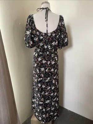 Black Floral Puff-Sleeve Maxi Dress thumbnail 4