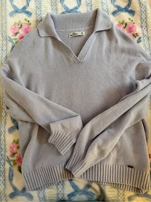 Hollister Lavender V-Neck Collared Sweater thumbnail 1