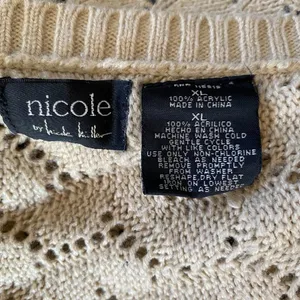 Nicole Miller women's XL tan tie front 3/4 sleeve chevron knit sweater cardigan thumbnail 8
