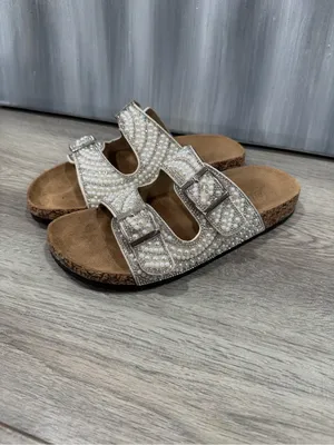 Jellypop Beaded Pearl Dual-Buckle Slide Sandals - White thumbnail 2