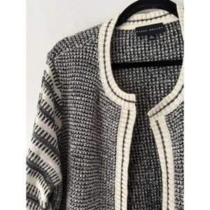 Susan Graver Textured Black Cream Open Front Cardigan Sweater Size XL thumbnail 3