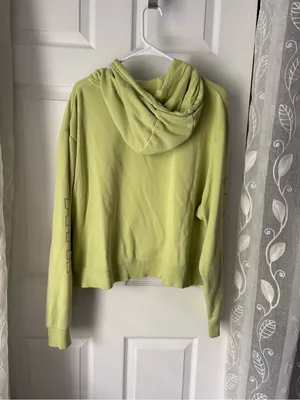 Nike Air logo Women Lime Fleece Hoodie cropped pullover minor stain plus size 2X thumbnail 10