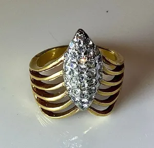 Gold Toned Crystal 'V' Chevron Ring Size 8 thumbnail 1