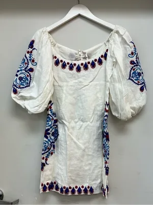FARM Rio Off-White Navy Embroidery Mini Dress S thumbnail 6