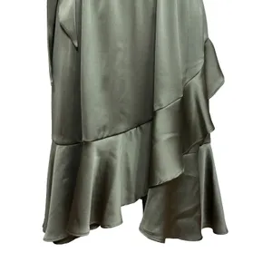 Jennifer Lopez Halter Ruffle Satin Dress Olive Green Cocktail Party Wedding‎ S thumbnail 3