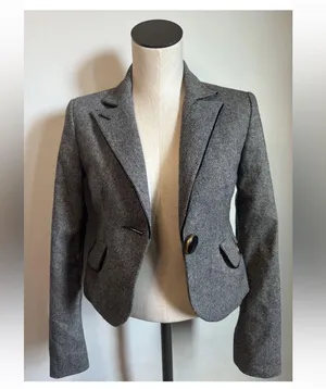 EXPRESS Tweed Blazer Y2K Suit Jacket Black & White Sz O Cropped Fitted thumbnail 1