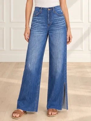 NWT EVEREVE Ever Slouchy Jeans Size 25 Dark Rinse High Rise Wide Leg Side Slit thumbnail 16