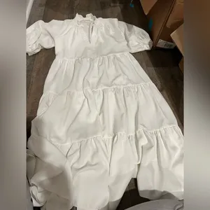 Amanda Uprichard Saffron Dress 3/4 Sleeve Ruffle Tiered Midi white xs‎ thumbnail 9