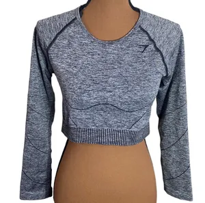 Gymshark hyper-amplify seamless long sleeve crop top in black marl size L thumbnail 1