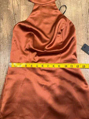 Lulu’s Celebrate Me Rust Brown Satin Halter Mini Dress XS thumbnail 3