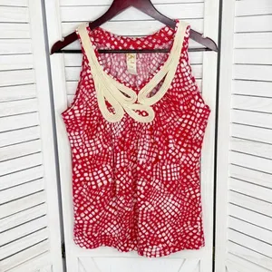Anthropologie C.‎ Keer Swoop Rope Collar Tank Top Red Medium Dot Print thumbnail 6
