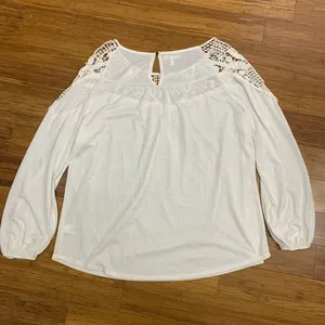 maurices Crochet‎ Trim Blouse Womens Size XL White Long Sleeve Top Boho Casual thumbnail 5
