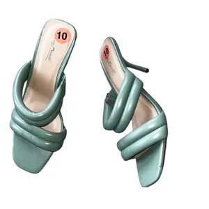 NEW Anne Michelle Mint Green Square Toe Puffer Slip On Sandal Heel thumbnail 2