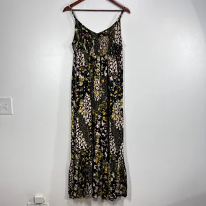 Tribal Jeans Floral Maxi Dress M Boho Black‎ Yellow Pink Summer Sundress Rayon thumbnail 3