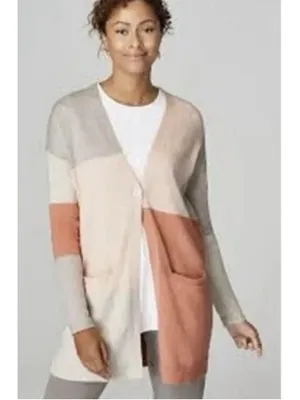 J. Jill Pure Jill Colorblock Patchwork Cardigan Longline Single Button Duster M thumbnail 2