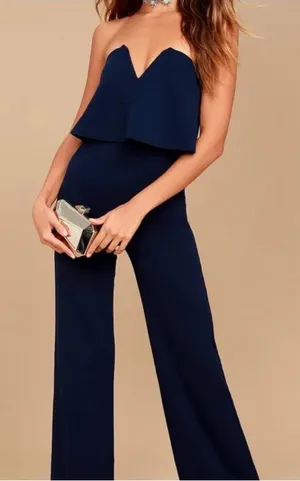 Lulus Navy Strapless Jumpsuit thumbnail 1