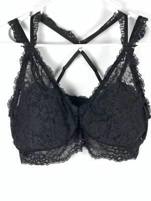 Aerie Bralette XL Black Lace Strappy Racerback Wireless Pullover Bra thumbnail 2
