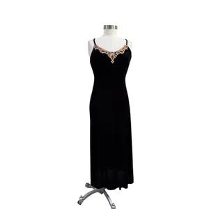 Vintage Delicates Black Velvet Maxi Nightgown Lace Neckline Side Slit Small thumbnail 2