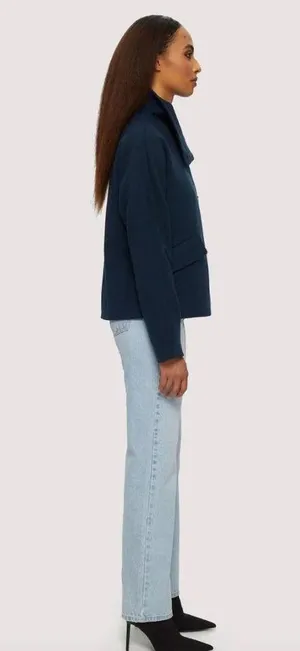 NOIZE Elettra Short Length Vegan Wool Coat Navy Womens Size Large thumbnail 4