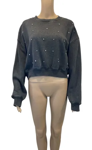 Lazy sundays Rhinestones Acid Wash Gray Cropped Sweatshirt size L thumbnail 1