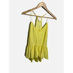 Cinq à Sept Janet Ruffle Top Womens Small Yellow Silk Peplum Cami Summer Chic thumbnail 3