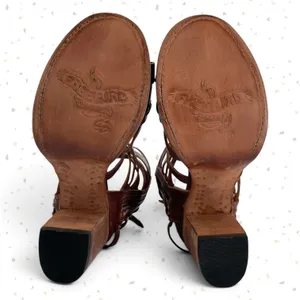 Freebird by Steven Makala Cognac Stars Moons Tall Leather Heeled Sandal Size 10 thumbnail 14