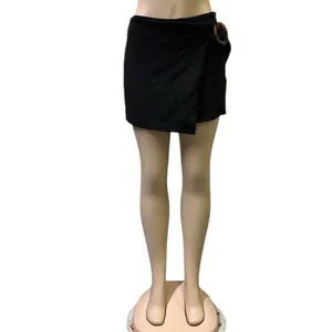 Zara Black Faux Suede Shorts Skort Tortoiseshell Buckle Side Zip Womens Medium thumbnail 6