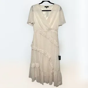Lulus | Swiss Dot Ruffled Midi Dress in Cream NWT Style: Next to You thumbnail 7